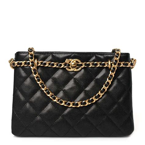 chanel small black caviar|CHANEL Caviar Quilted Camellia Small Shopping Bag Black .